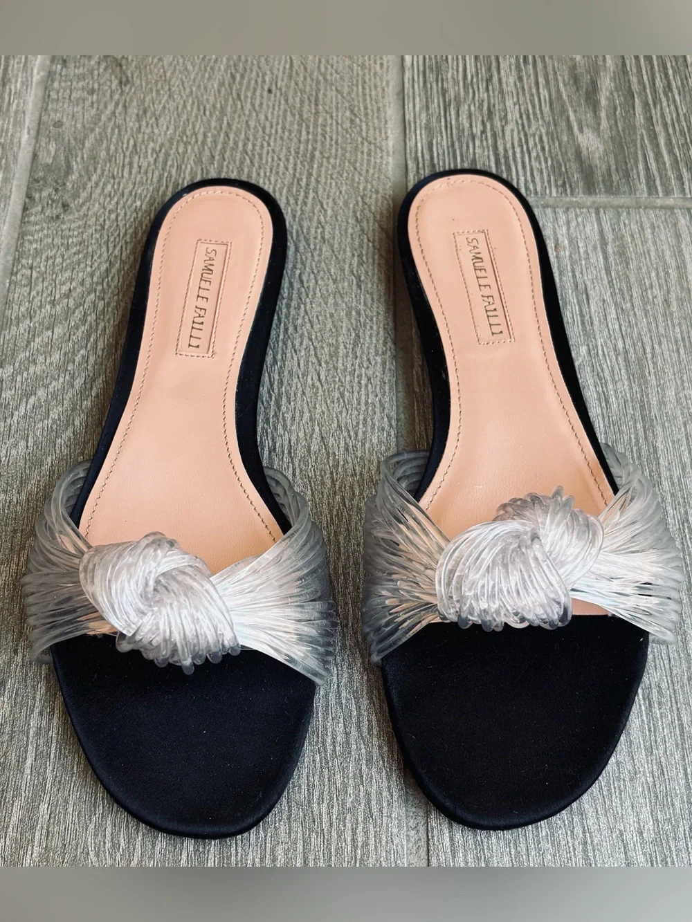 Samuele Failli Clear Plastic Black Slip On Flat Sandals size EU 38.5